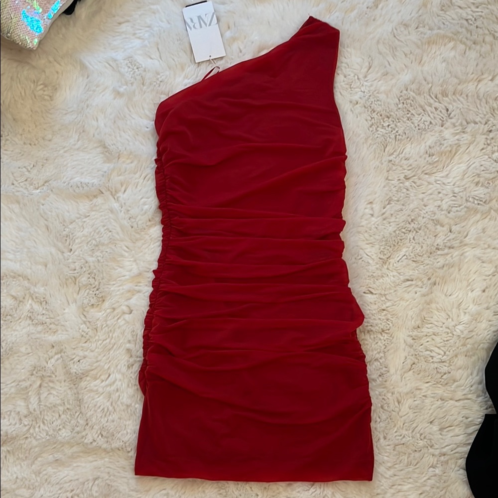 Zara One-Shoulder Red Dress